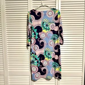 Talbots Dress, Medium Petite, 93% Nylon, 7% Spandex, 3/4 sleeves, slip on.